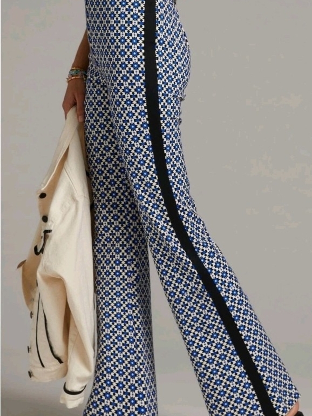 Maeve Pull-On Bootcut Pants in Blue Motif by Anthropologie - Picture 1 of 10